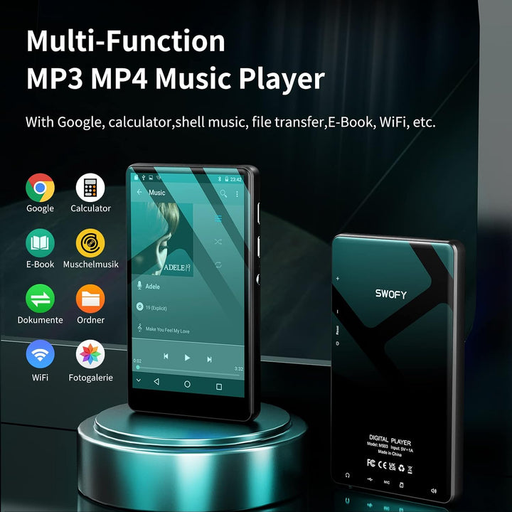 SWOFY 80GB MP3 Player with Bluetooth and WiFi, 4.0 Inch Touchscreen MP3 MP4 Player portablem Stereo,