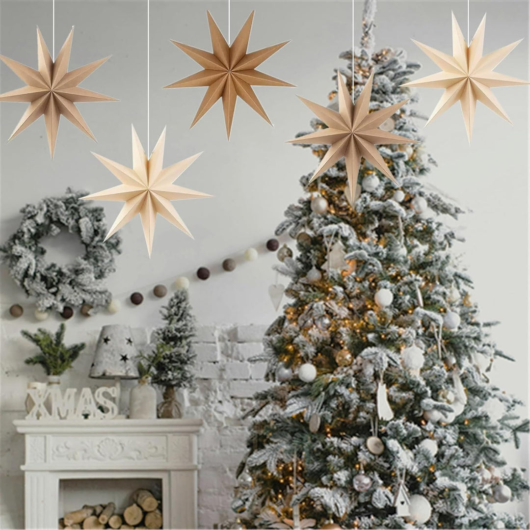 Papiersterne Weihnachten 5er Set, Papiersterne zum aufhängen, Weihnachtsdeko Outdoor Innen Fenster,