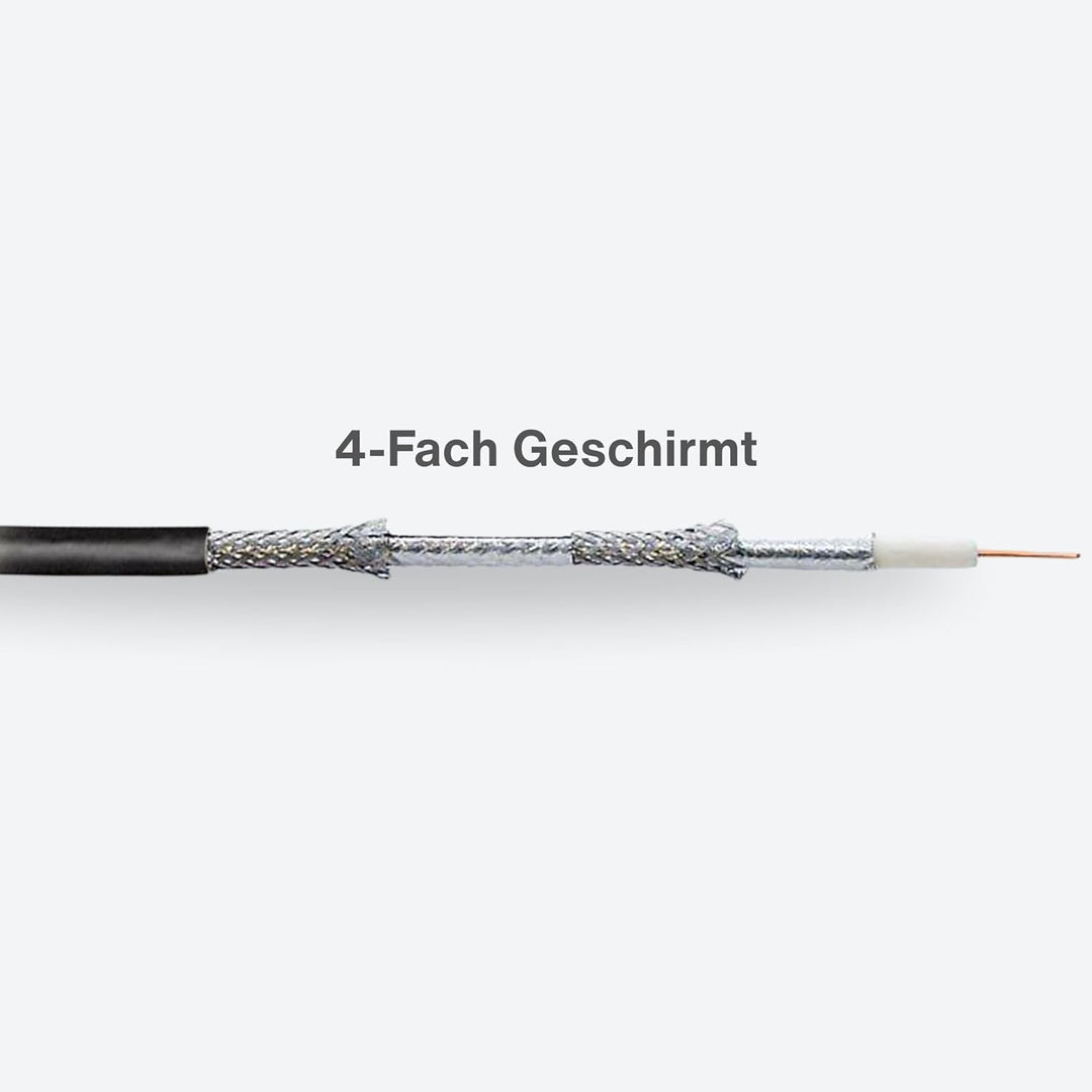 PremiumX 100m Profi Koaxialkabel Schwarz 135dB 4-Fach REINES Kupfer Koax Kabel Satellitenkabel SAT A