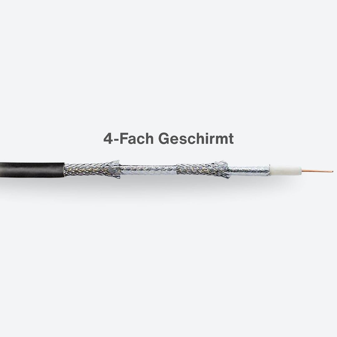 Premium X 25m Profi Koaxialkabel Schwarz 135dB 4-Fach CU Kupfer Satelliten Koax-Kabel SAT Antennenka