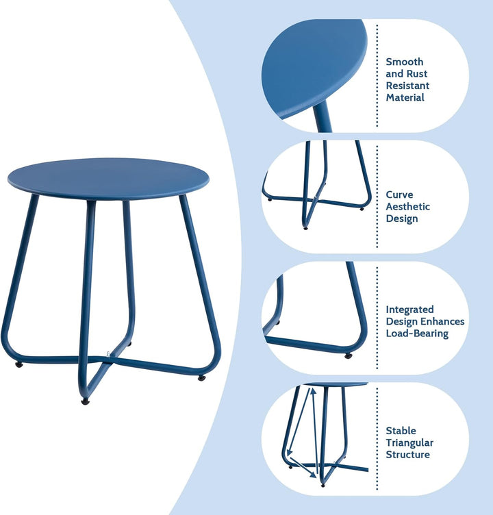 HollyHOME Beistelltisch Outdoor Balkontisch Klein Gartentisch Rund Beistelltisch Metall Wetterfest L