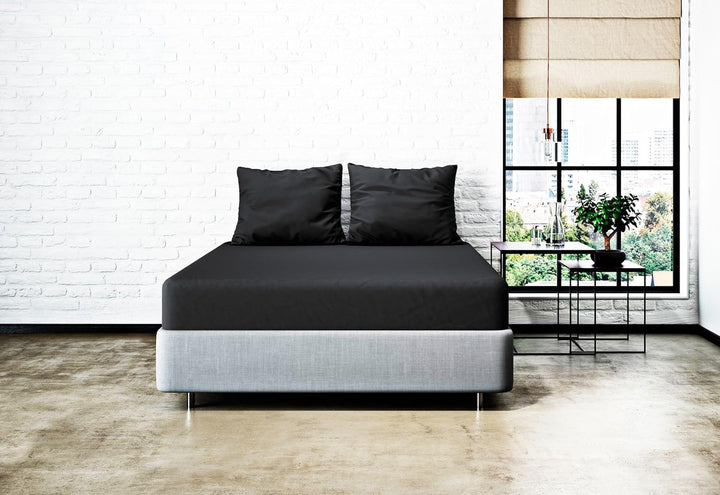 MISTRAL HOME Spannbettlaken Perkal Uni Bettlaken Laken Ägyptische Baumwolle Einfarbig, Farbe:Raven G