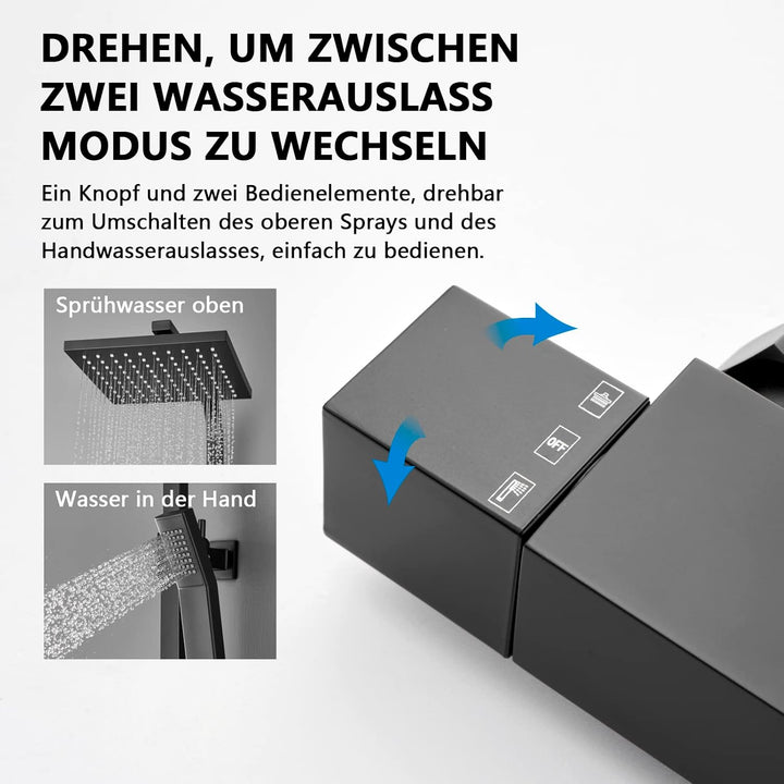 KOMIRO Duschsystem mit Thermostat, Regendusche mit armatur, Duscharmatur Schwarz, Duschgarnitur Kopf