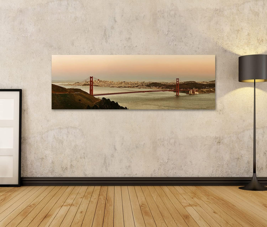 islandburner Bild auf Leinwand Golden Gate Bridge Panorama Bei Sonnenuntergang In San Francisco Bild