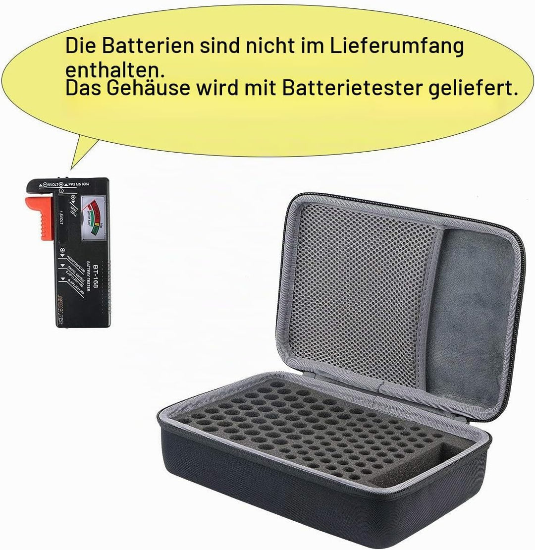 co2CREA Harte Schutzhülle für Batterieaufbewahrung, Organizer für Batterien, hält 155 Batterien AA A