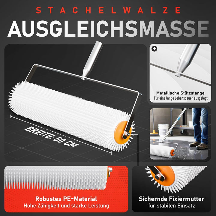 Bodenbeschichtung Entlüftungsroller Set | Enthält Stachelwalze Ausgleichsmasse 11 mm, Rakel Ausgleic