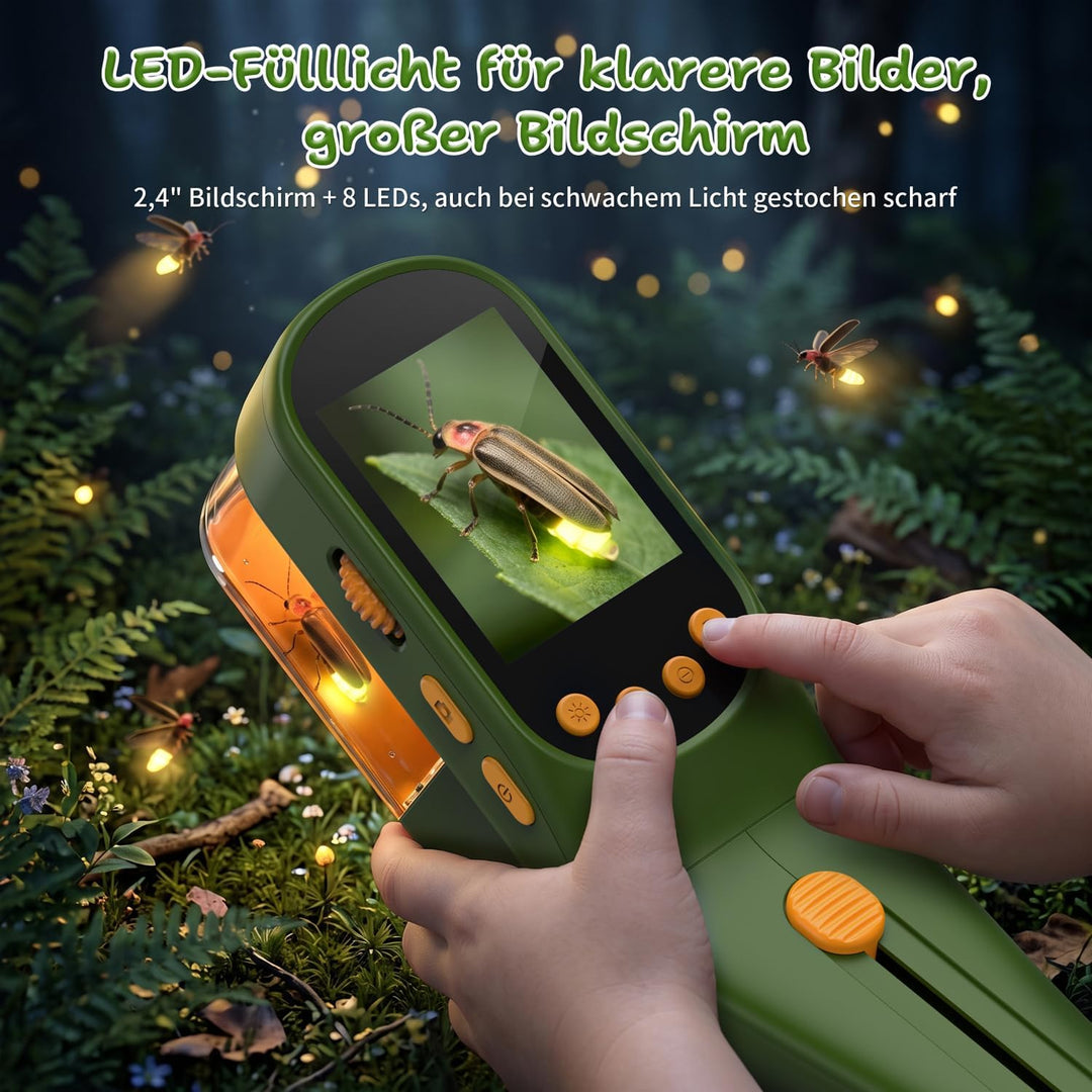 3-in-1 Insektenfänger für Kinder, Mikroskop für Kinder mit 2,4-Zoll-IPS-Display, 500X Vergrösserung