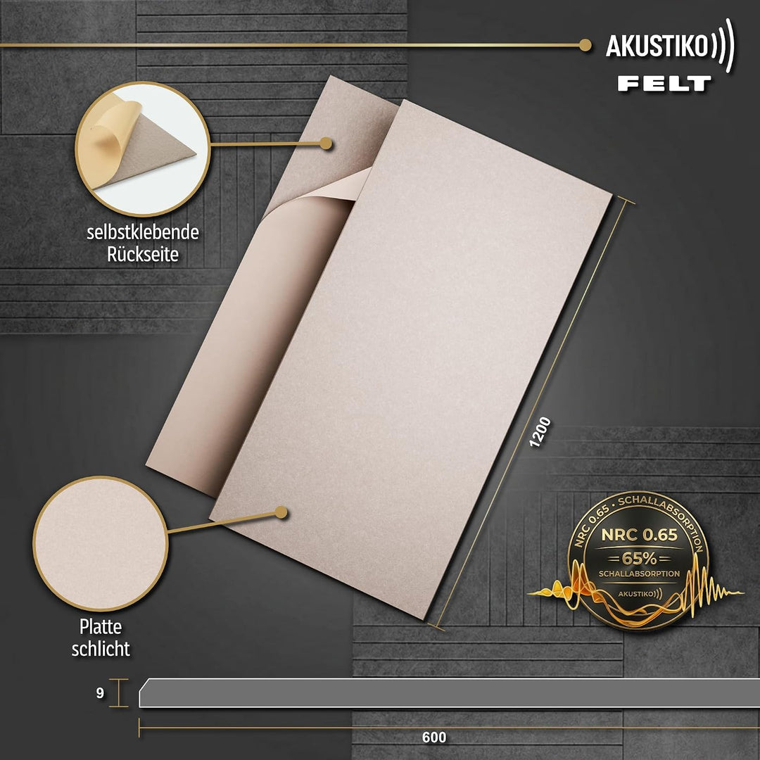 AKUSTIKO Schallschutzplatten selbstklebend 4er Set 120x60cm - Akustikpaneele aus Filz Schalldämmung