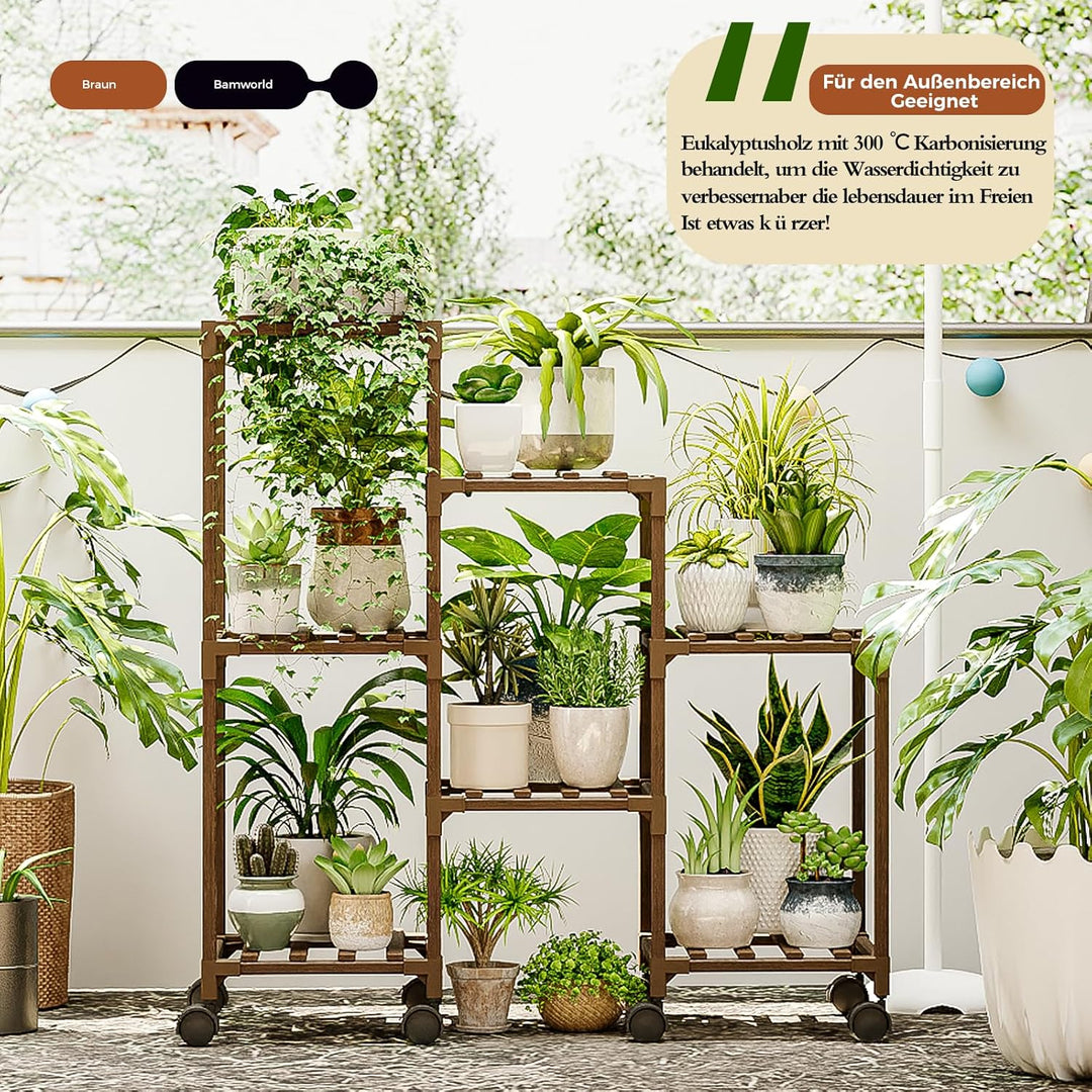 Bamworld Pflanzenständer für Zimmerpflanzen Holz Outdoor gestuftes Pflanzenregal 3 Reifen 7 Topfleit