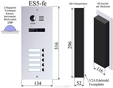 Video Türsprechanlage, Videosprechanlage, für 5-Familienhaus, mit Farbe und bester 2-Draht-Technolog