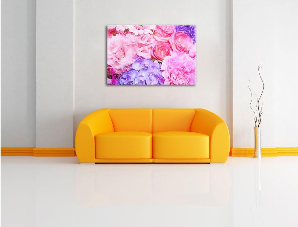 Pixxprint prachtvoller Blumenstrauss Kunst Buntstift Effekt, Format: 100x70 auf Leinwand, 100x70