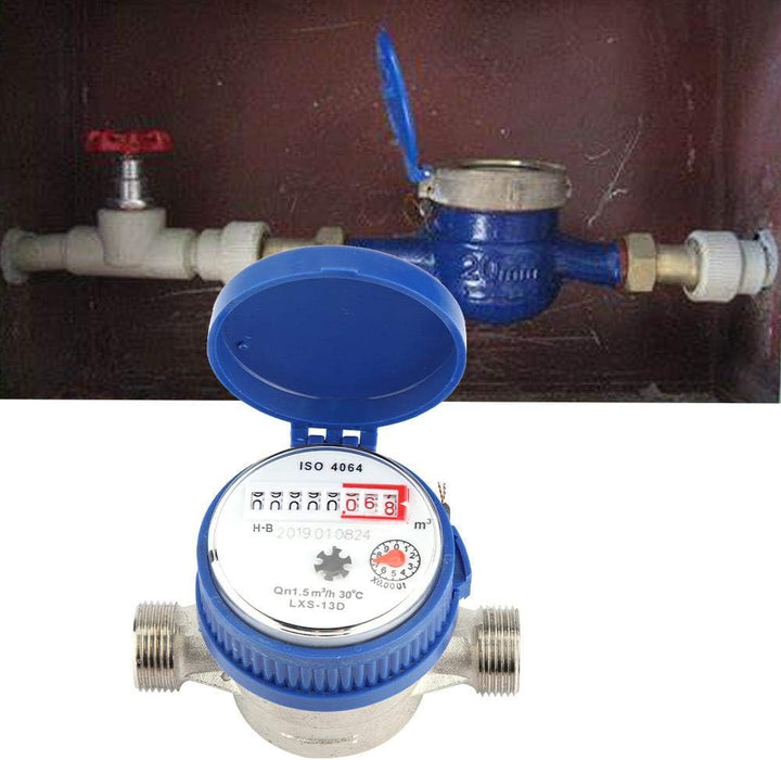 Wasserzähler 1/2 Zoll, Kaltwasserzähler mit 2 Aussengewinden, Aufputzmontage, mit Zeiger und Digital