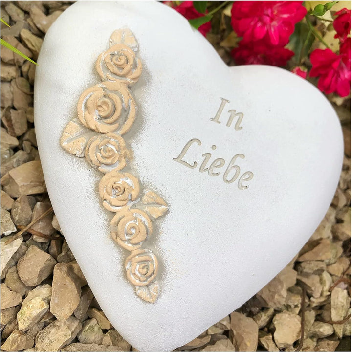 Radami XXL Grabherz Spruch Grabschmuck Grab Herz - In Liebe - ca.1200g Rosenranke Sand