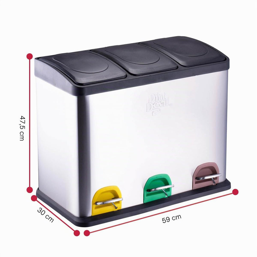 Dirt Devil Tretmülleimer 3 x 15L - Mülltrennsystem mit 3 Fächer - Abfalleimer Küche - Mülleimer mit