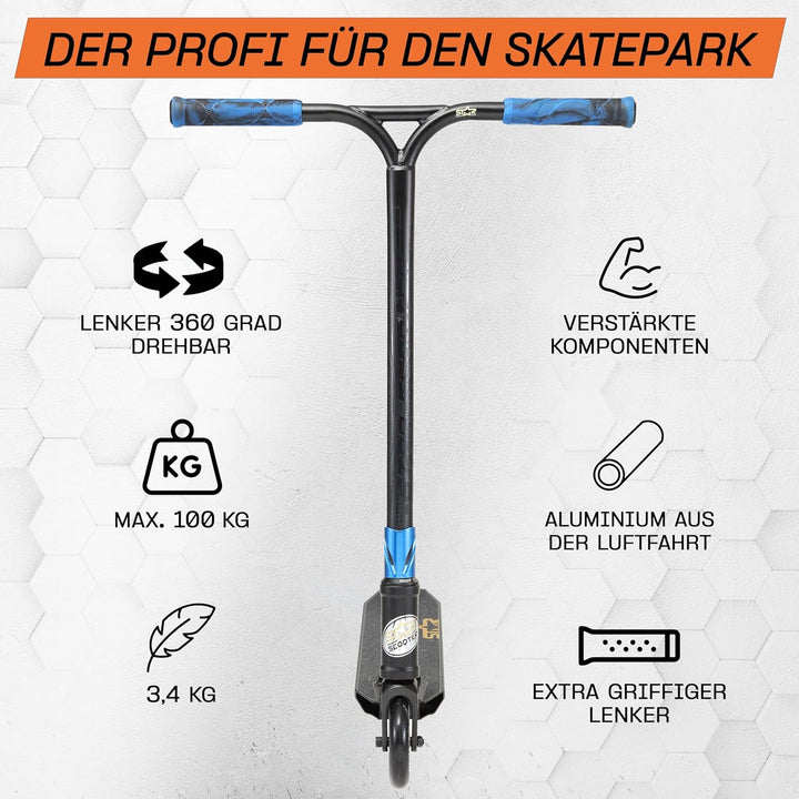 STAR SCOOTER Professional Freestyle Kick Stunt Scooter ab 8 Jahre | 110mm ABEC-9 Lager Alu Kinder Ci