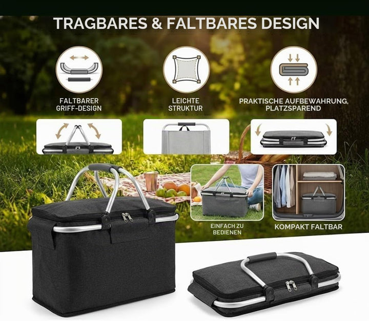 Einkaufskorb Faltbar, Einkaufskorb mit Kühlfunktion, Thermo als Picknickkorb,Tragekorb,Kühlbox Tragb