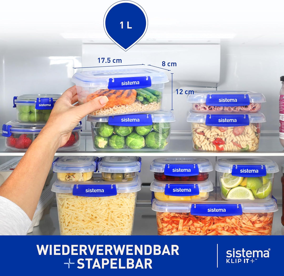 Sistema KLIP IT PLUS Frischhaltedosen-Set | 1 L | 4 luftdichte Behälter | Auslaufsicherer Verschluss