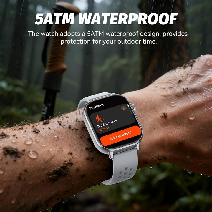 uaue Smartwatch Damen Herren mit GPS, 2.06" AMOLED Display, 5ATM Wasserdicht, Bluetooth Anruf, 178+