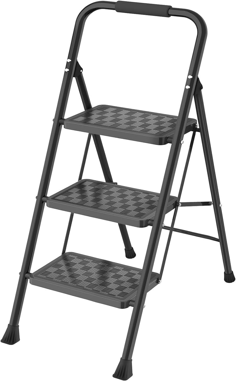 HBTower trittleiter 3 Stufen klappbar,Leiter 3 Stufen, klappbarer Tritthocker mit gepolstertem Griff