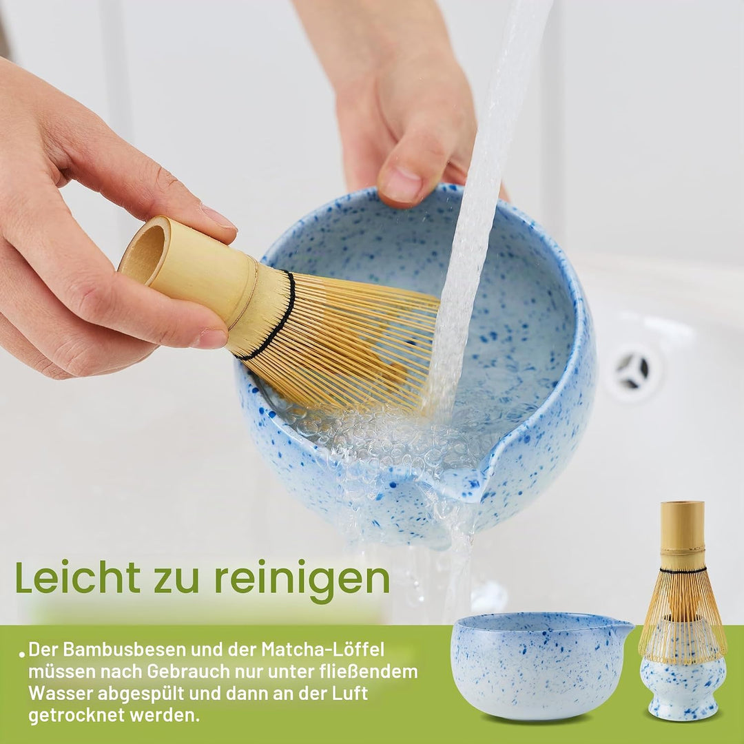 Premium Matcha Tea Set 8- piece Matcha Broom Set with Whisk, Broom Holder, Ceramic Bowl, 2 Teaspoons
