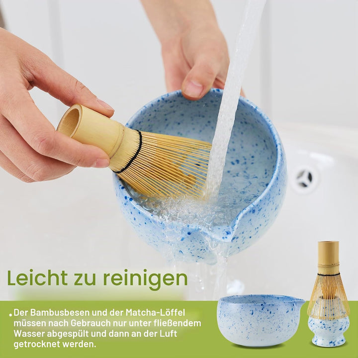 Premium Matcha Tea Set 8- piece Matcha Broom Set with Whisk, Broom Holder, Ceramic Bowl, 2 Teaspoons