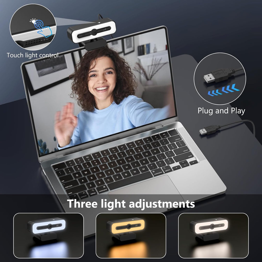 1080P Webcam mit Mikrofon und Licht,USB Webcam für PC Laptop Desktop.USB Kamera für Videoanruf und A