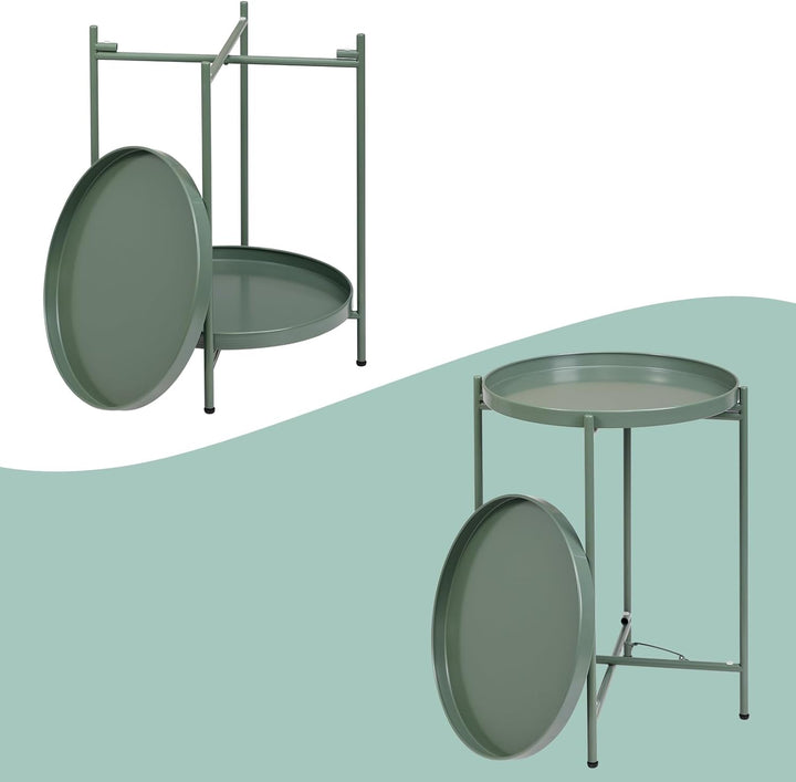 HollyHOME Runder Beistelltisch 2 Ebenen Beistelltisch Kaffeetische Metalltablett, Snacktisch, Teetis