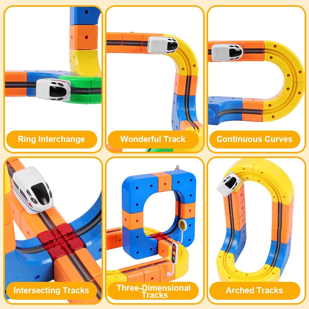 51 Stück Clickrail Electric Train Set, Magisches Schienen WüRfel Zug Set, Cube Track Block Zug mit S