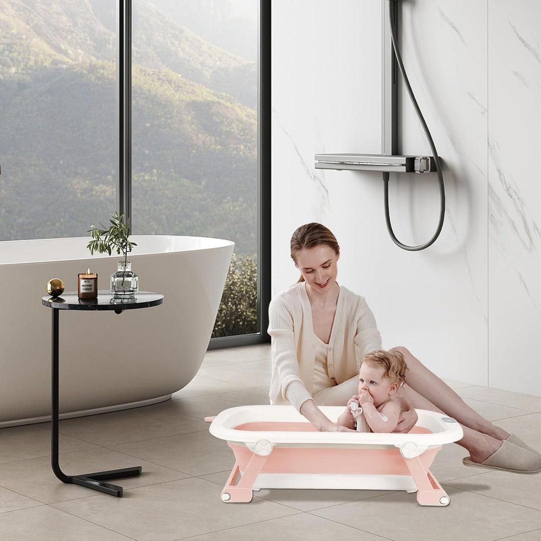 🔋Faltbare Babybadewanne XXL, mit Temperaturanzeige, Duschkissen, Duschstecker, rutschfeste Füsse, fa
