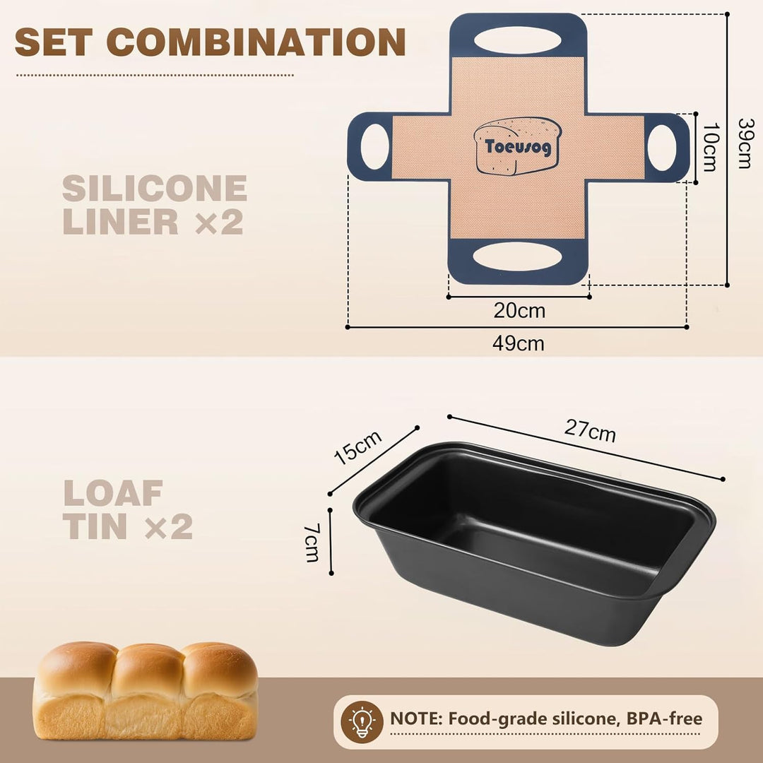 Brotbackform Kasten 2er Set: Kastenform Brot 27x15x7cm mit 2x Backmatte - Antihaft Brotform zum Toas