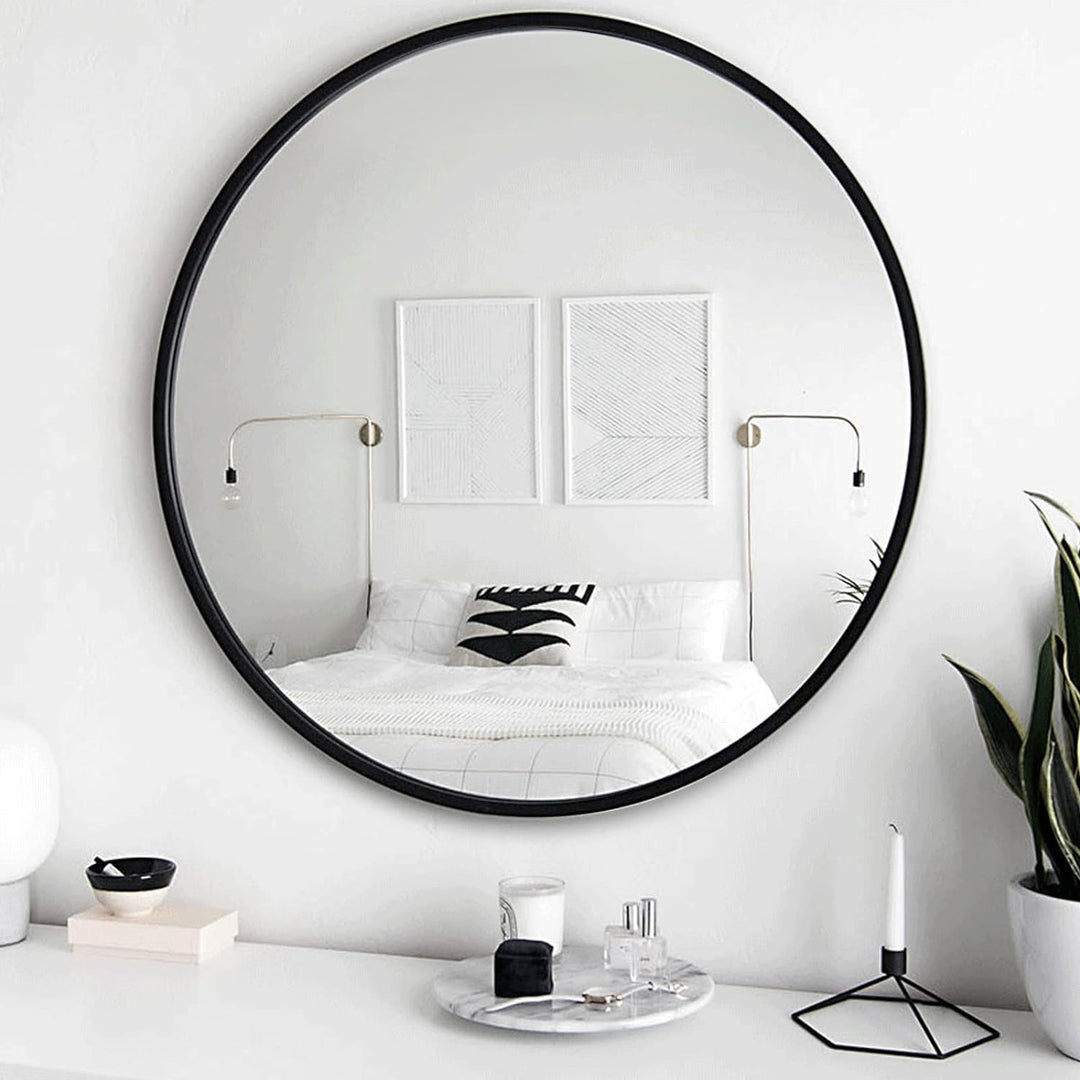 BD-Baode Wandspiegel Schwarz Rund Spiegel mit Metallrahmen Schminkspiegel HD Dekorative Wandspiegel