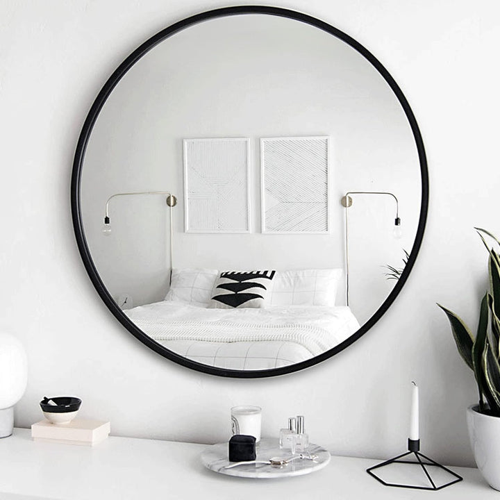 BD-Baode Wandspiegel Schwarz Rund Spiegel mit Metallrahmen Schminkspiegel HD Dekorative Wandspiegel
