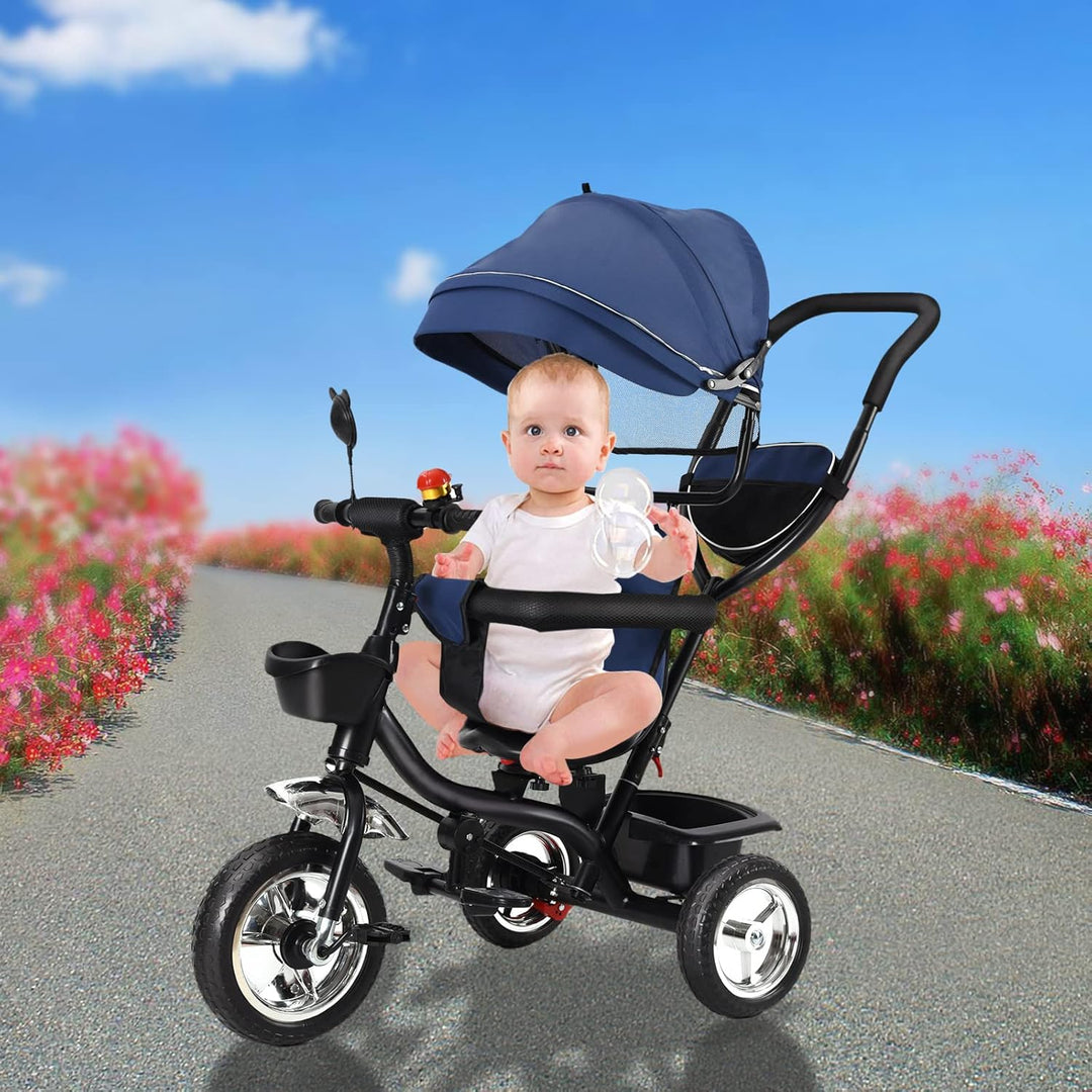 Dreirad 4 in 1 Aveo, Kinderdreirad, Jogger mit Zubehör, Klappbar, Dachfenster, Lenker, Unplattbar-Rä