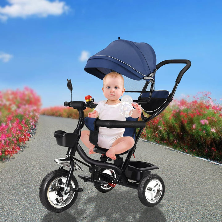 Dreirad 4 in 1 Aveo, Kinderdreirad, Jogger mit Zubehör, Klappbar, Dachfenster, Lenker, Unplattbar-Rä
