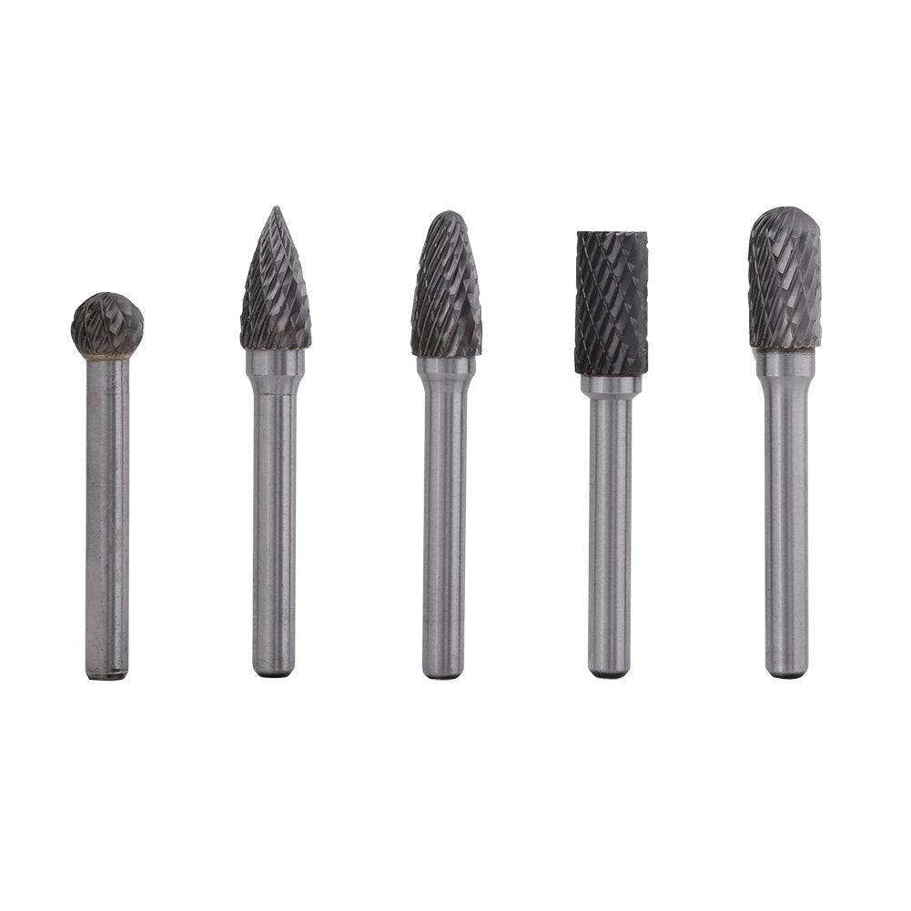 5Pcs 6mm Schaft Wolfram Stahl Rotary File Cutter Bits Doppelt Gestreift Schleifen Grat Kit 10mm Kopf