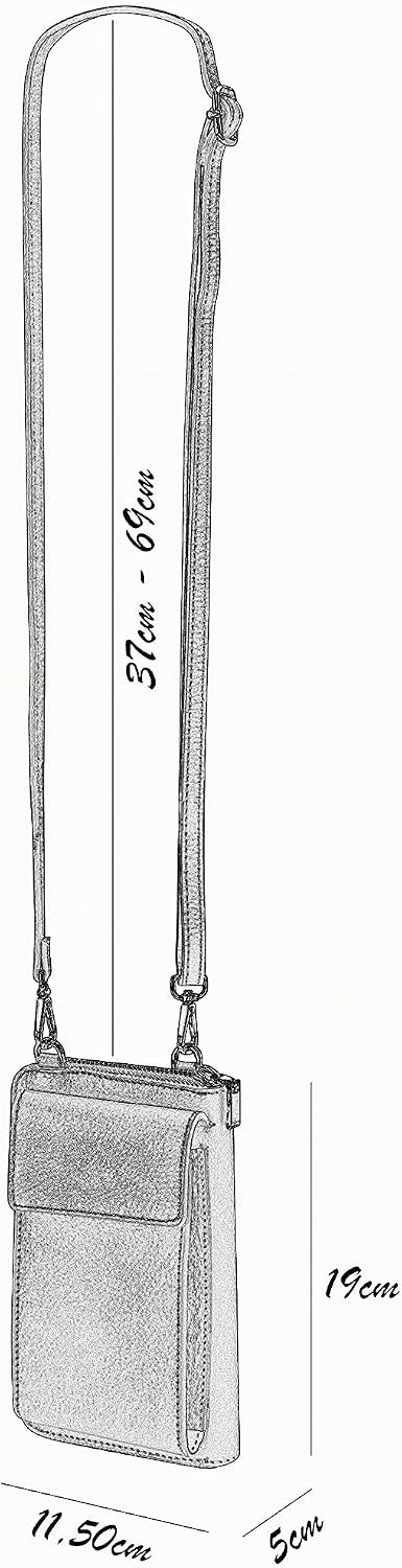 SH Leder Damen Handytasche Umhängetasche Geldbörse Multifunktion Beutel aus Echtleder Verstellbar Sc