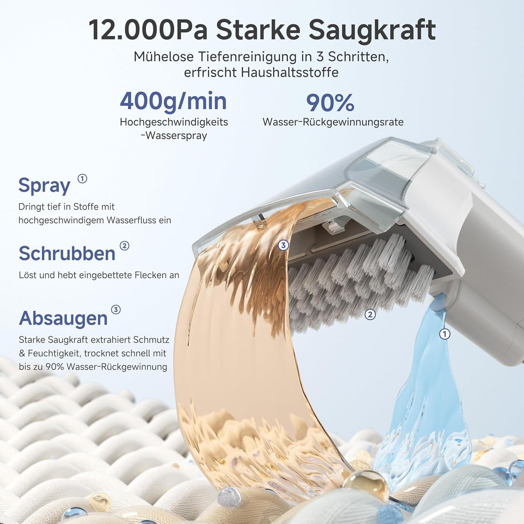 SIMPLUS Waschsauger Polsterreiniger Gerät, 12000Pa Teppichreiniger mit 2-Tank System, Kompakter Nass