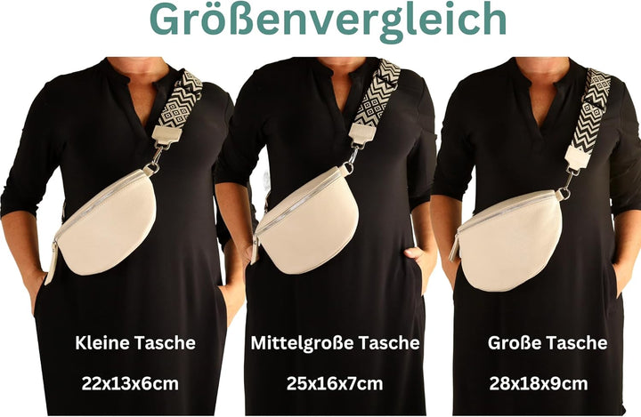 MIRROSI® Bauchtasche Damen, Echtleder, Made in Italy, Umhängetasche, Brusttasche, Crossbody Bag (1 T