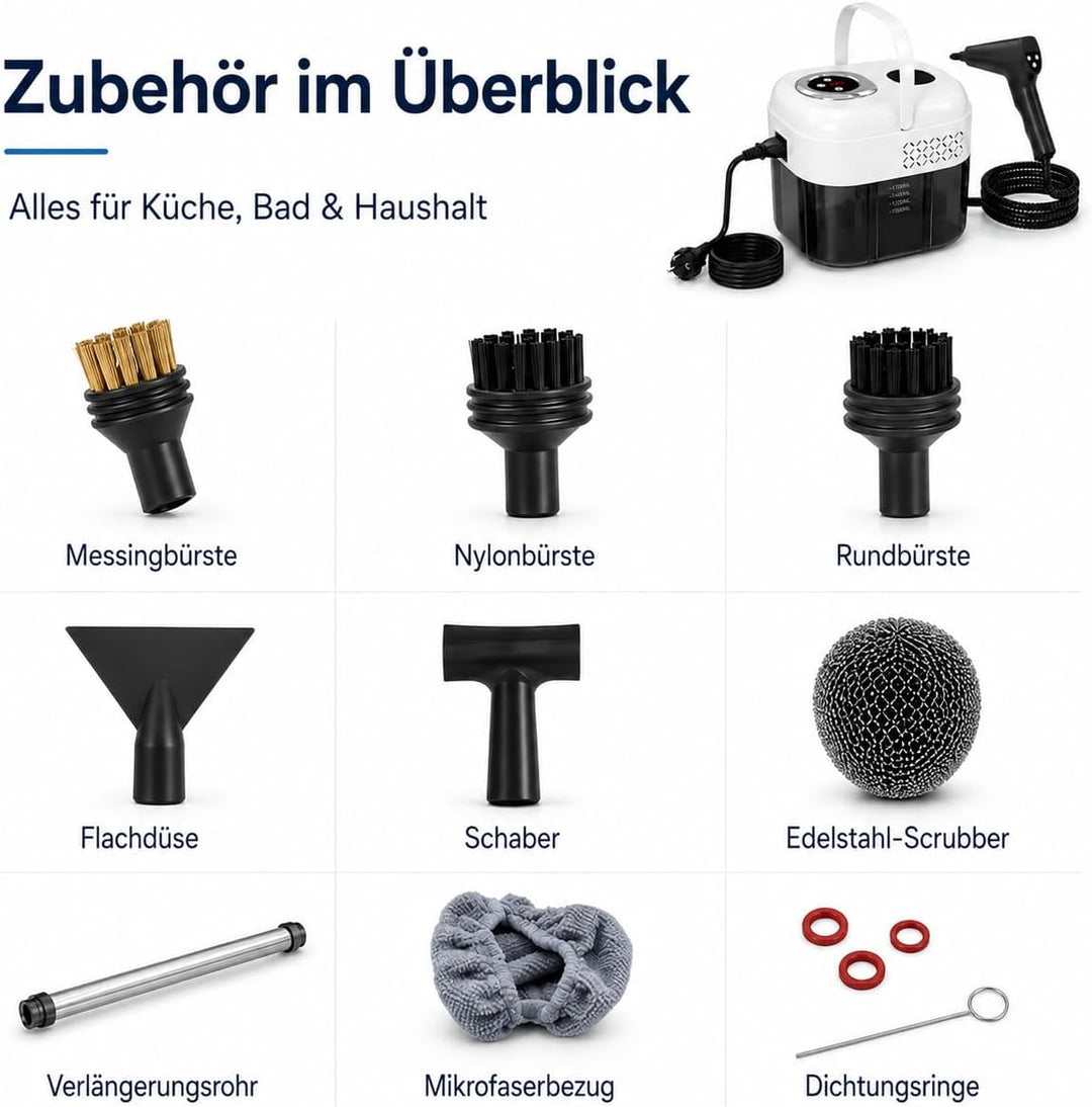 1500W Dampfreiniger Handgerät, 1.8L Wassertank, 15s Heizung, 3 Bar