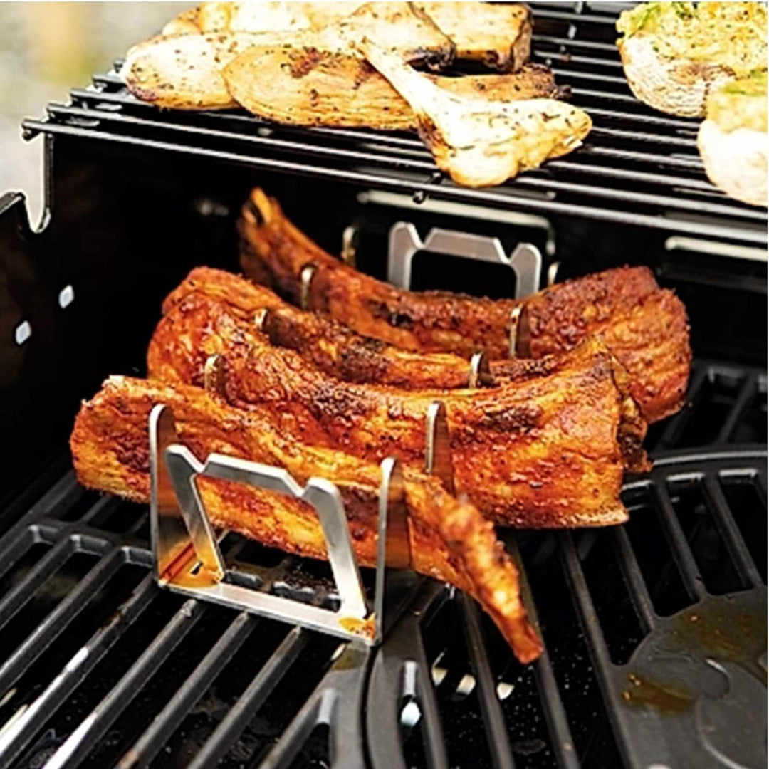BBQ Rescher Bavarian Rescher 2er Set - Multi Grill Rack Robustes Edelstahl, Idealer Winkel für Fleis