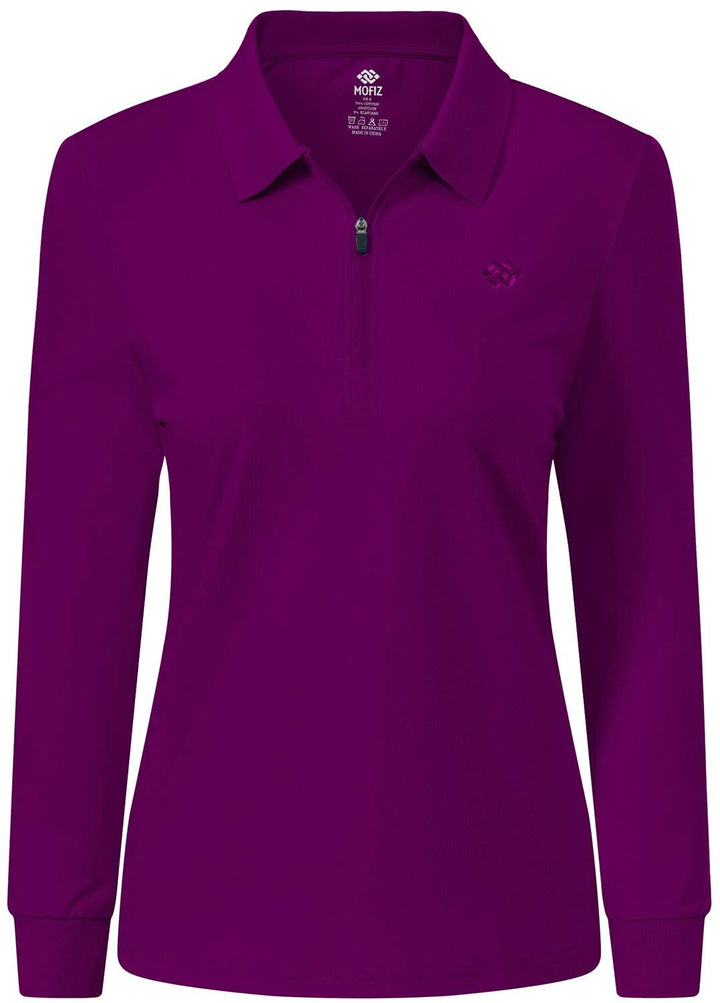 AjezMax Poloshirt Damen Golf Polohemd Langarm Baumwolle Sport Polo Wintershirts mit Reissverschluss