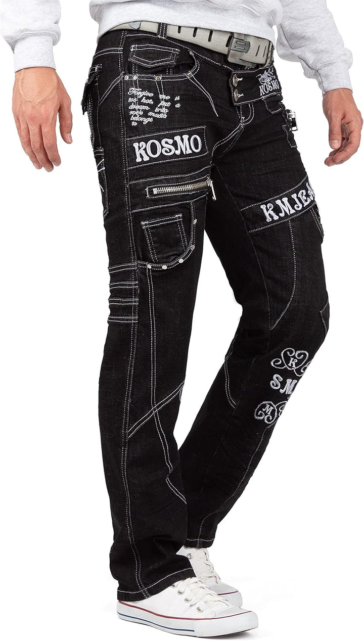 Herren Jeans - Regular-Fit mit Knopfleiste | Optimale Passform, 5-Pocket-Style, Kontrastnaht in Weis