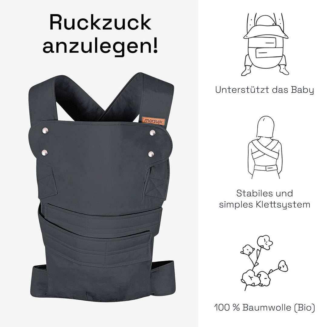 marsupi Babytrage Classic 2.0 - leichte und kompakte Neugeborenen-Trage aus Bio-Baumwolle mit stabil