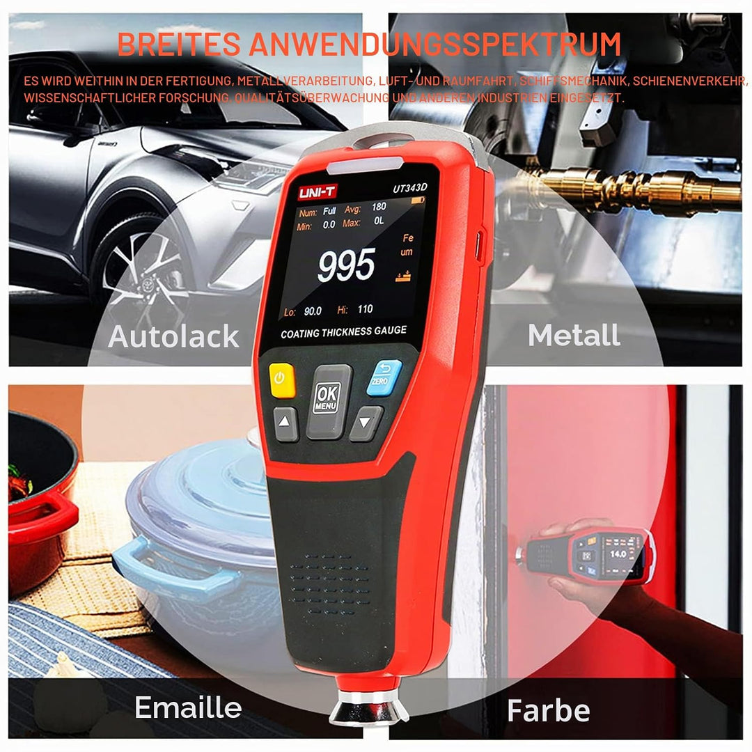 UNI-T UT343D Digitales Schichtdickenmessgerät Messgerät Messbereich 0 bis 1250 um mit USB-Datenfunkt