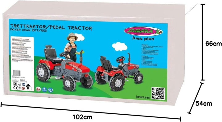 Trettraktor Power Drag - Kippschutz, Hupe, Verstellbarer Sitz Motorhaube aufklappbar, Anhängerkupplu