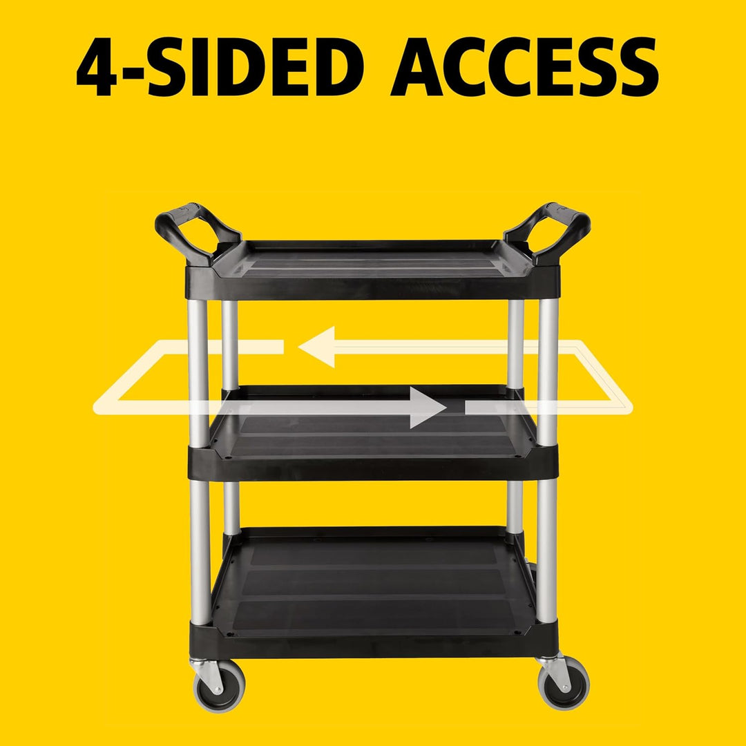 Rubbermaid Commercial Products FG342488BLA Mehrzweckwagenv mit 3 Böden, Schwarz, Schwarz