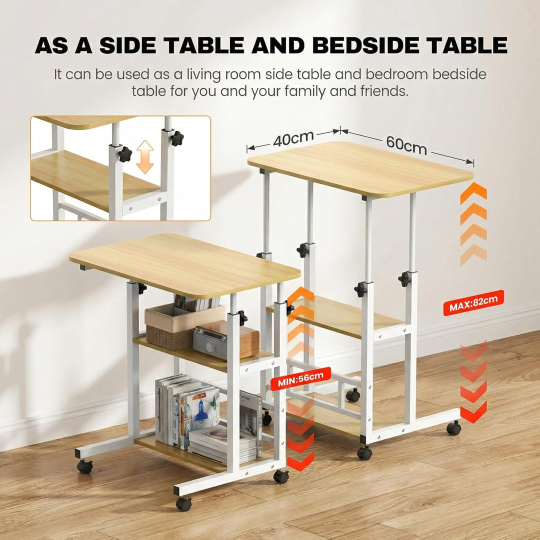 Huracan Mobiler Betttisch mit Rollen 40×80×56–82 cm, 3 Ablagen, Höhenverstellbar, H-Stahlrahmen Beso