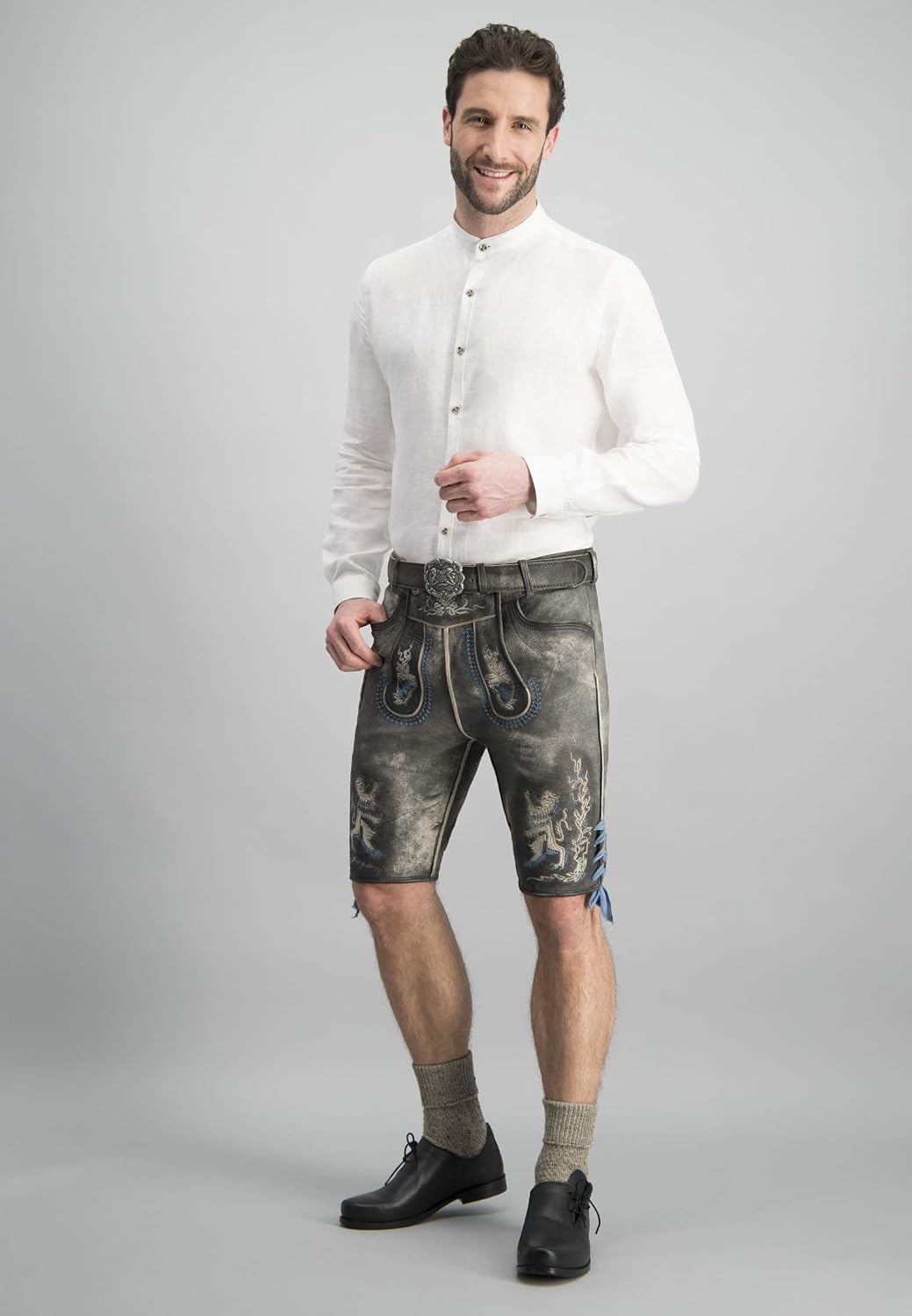 Stockerpoint Herren Trachtenlederhose Austria-bua 44 Grau Antik Gespeckt, 44 Grau Antik Gespeckt