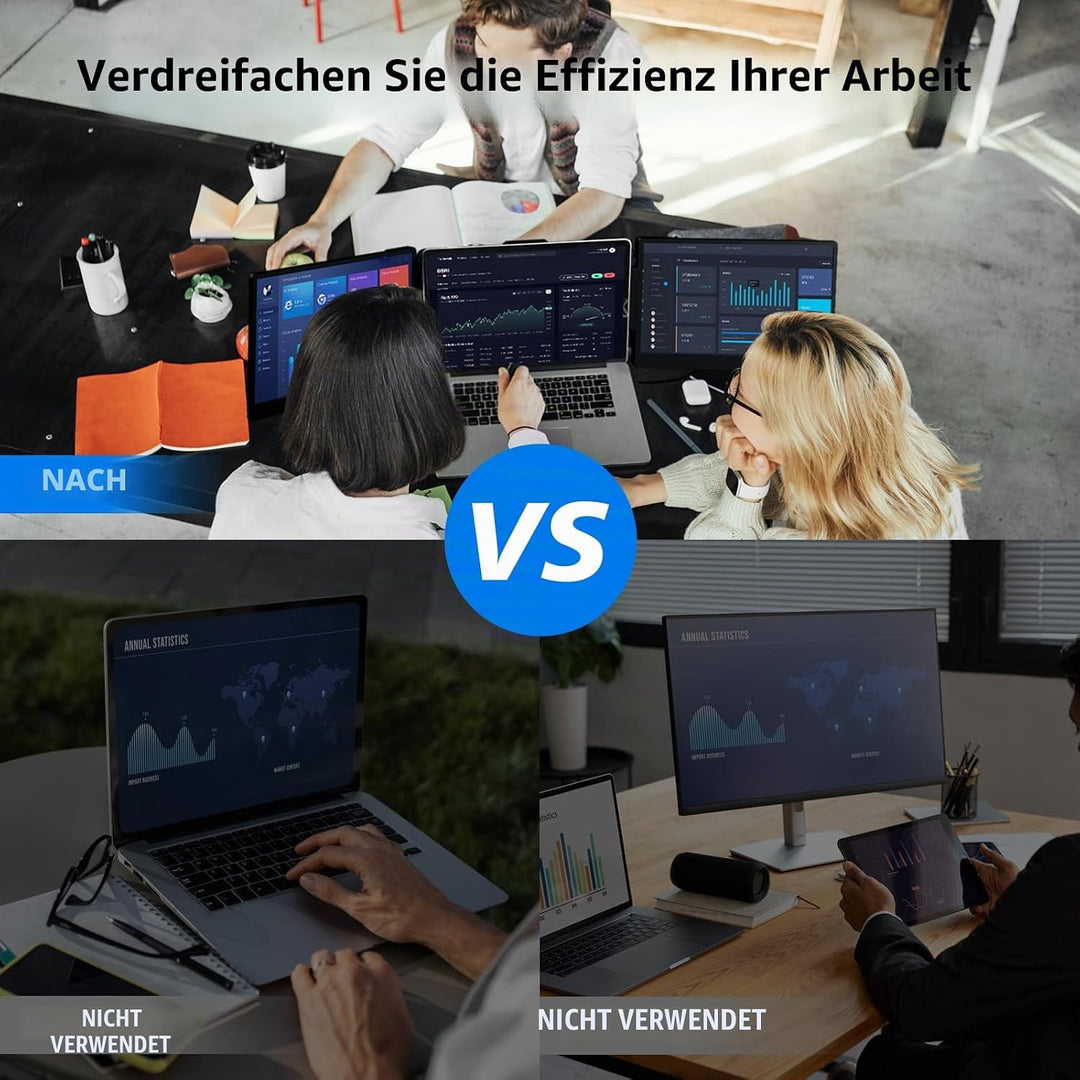 ROYY Laptop Bildschirm Erweiterung 14" FHD 1080P IPS Triple Tragbarer Monitor für Laptop 13,3-17", H