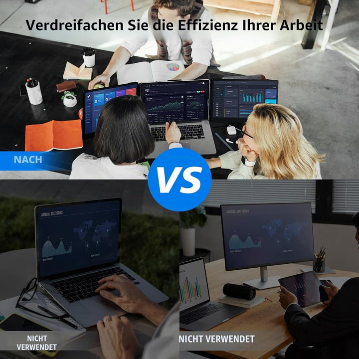 ROYY Laptop Bildschirm Erweiterung 14" FHD 1080P IPS Triple Tragbarer Monitor für Laptop 13,3-17", H